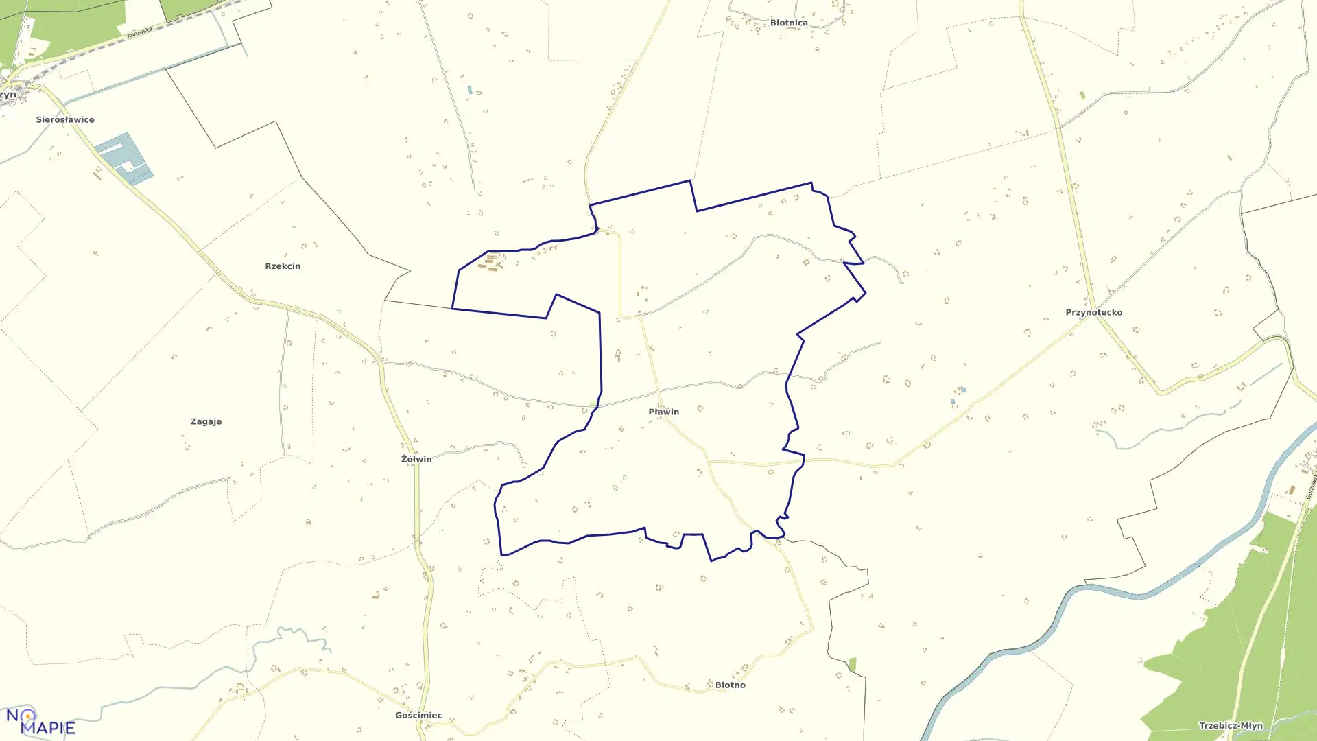 Mapa obrębu PŁAWIN w gminie Stare Kurowo
